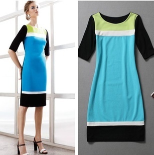 批發(fā)采購(gòu)連衣裙-一件代發(fā)服裝歐美大牌明星同款廠家直銷(xiāo)批發(fā)拼色修身短袖裙L0847.